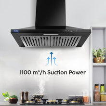 Electric Kitchen Chimney, Pyramid Shape SS Baffle filters 60cm 1100 mB3/h - Black (6050 IN BLK)