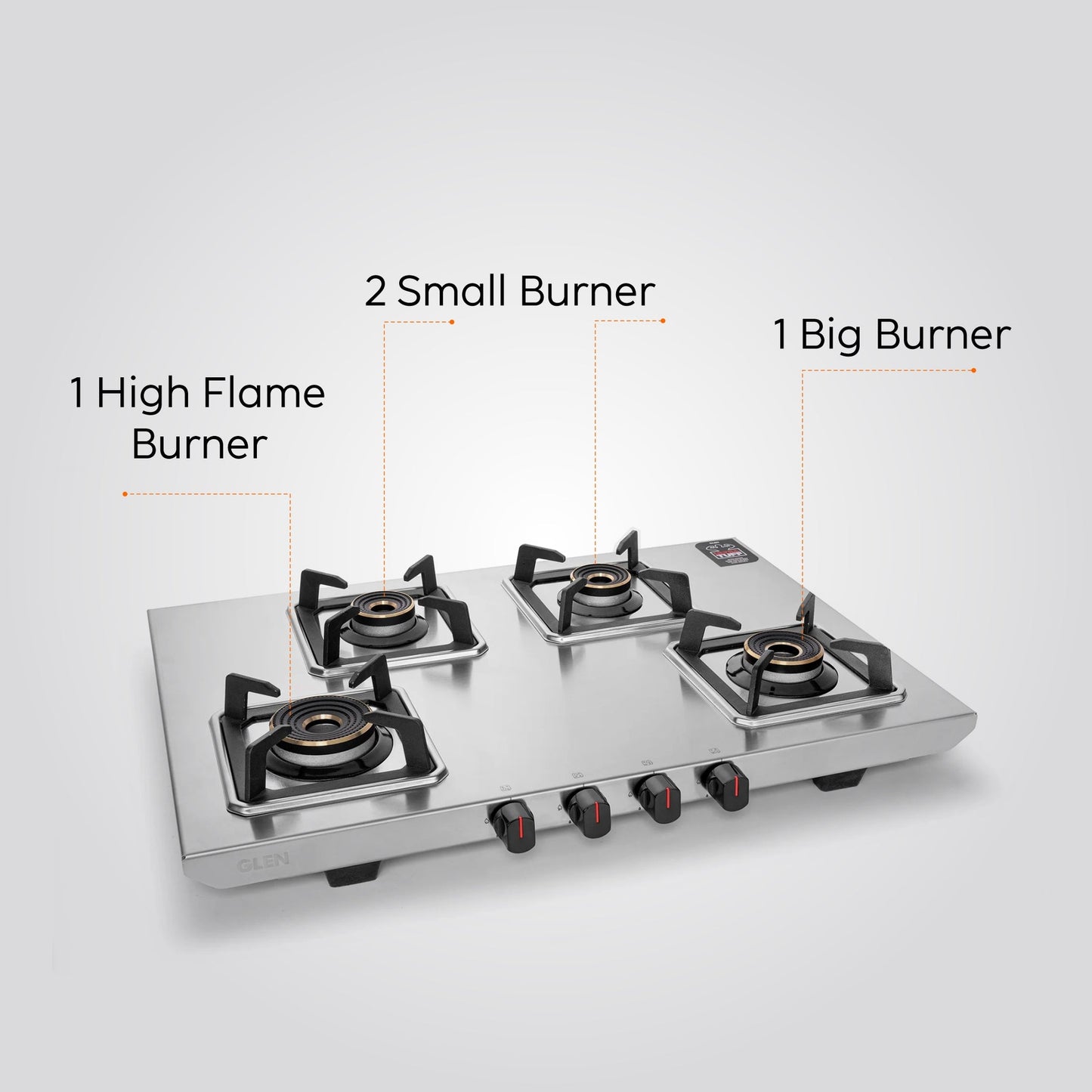 GLEN 4 Burner Ultra Tuff Stainless Steel Gas Stove with Multi Ring Forged Brass Burner & Drip trays (CT1054UTDTSS)