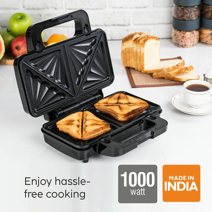 GLEN Electric Jumbo Multi Snack Maker with 3 sets of Sandwich, Grill & Waffle Non-Stick Plates, 1000W - (SA3023JMSM)