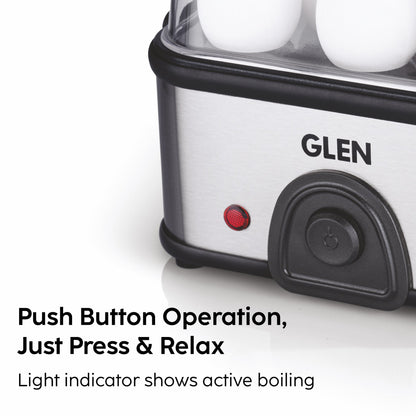 GLEN Egg Boiler Steamer | Boils upto 8 Eggs | Ready Indicator, Extra Steaming Rack for Vegetables | Auto shut Off, Push Button Start 350W (SA3036EBS)