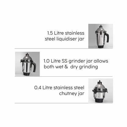 GLEN Ultra Tuff Mixer Grinder 1000W with 3 Stainless Steel Jars (SA4031J3)