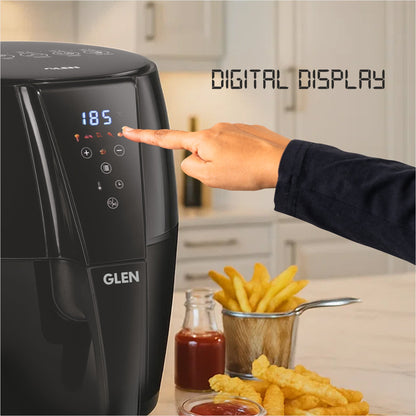 GLEN Air Fryer, 5.0 Litre Digital Controls, 6 Pre Set Menu Timer, Temperature Control, 1500W -Black (SA3041DIGI)