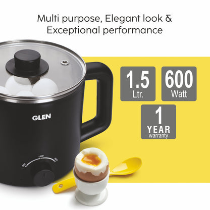 Multi Cook Electric Kettle 1.5 Litre Cook & Boil 600W- Silver and Black (9016 EX)