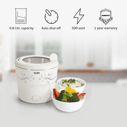 Electric Mini Cooker, 0.8 Litre Steam, Cook & Boil 500W- White and Red (3054)