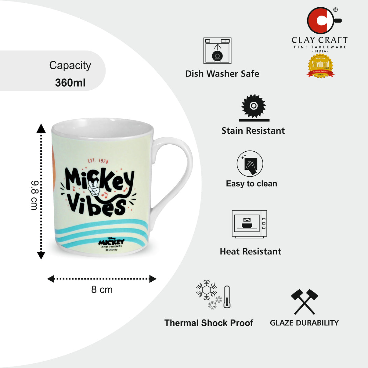 Claycraft Disney's Mickey Mouse Coffee & Milk Mug 1 Piece (360ml)