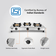 3 Burner Stainless Steel Gas Stove with High Flame Brass Burner (1031 XL SS HF BB)