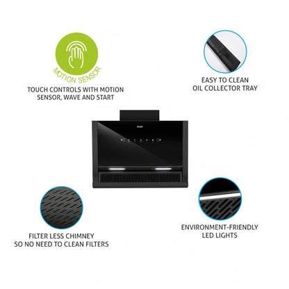 3 Burner Glass Hob Top (1073XLHTDBBW) + Auto Clean Glass Filterless Chimney 75cm 1200m3/h (6072SXAC)