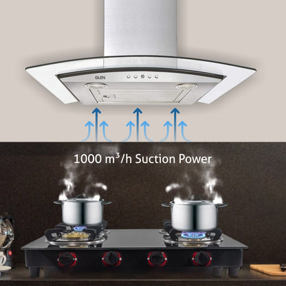 Kitchen Chimney Curved Glass with Push Button Baffle filters 60cm 1000 m3/h -Silver (6071 EX)