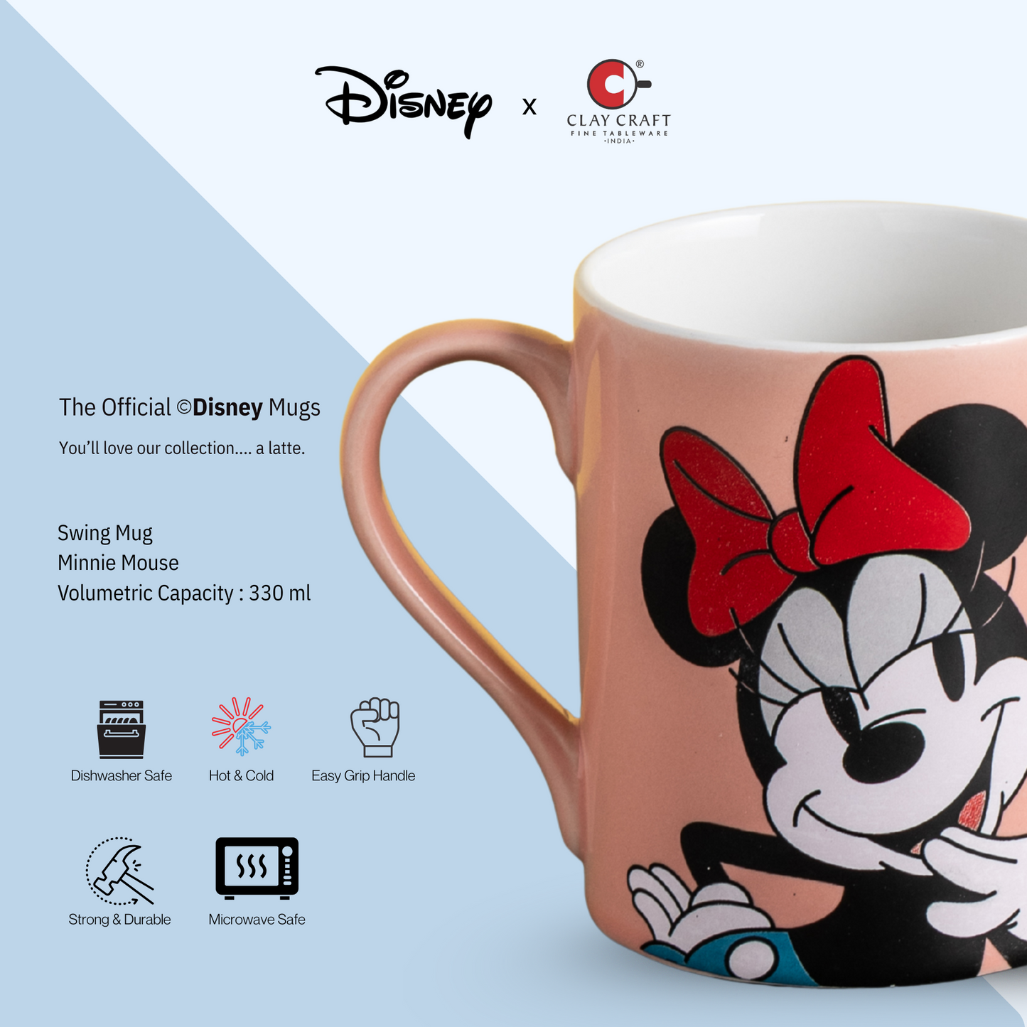 Claycraft Disney's Minnie Mouse Swing Pebble Coffee & Milk Mug 1 Piece (330ml)