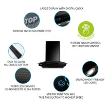Auto Clean Curved Glass Chimney with Inverter Technology, BLDC Motor 1400 mB3/h - 60/76/90cm (6069 BL BLDC AC )