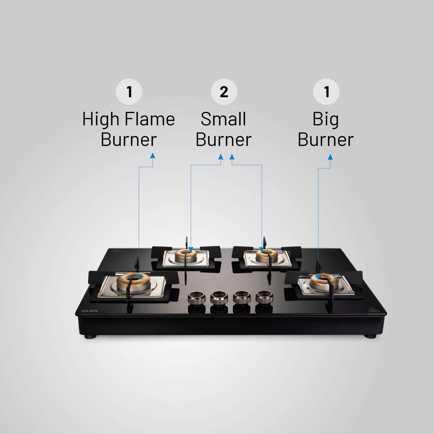 4 Burner Free Standing Glass Hob Forged Brass Burner Auto Ignition Black (BH1074SQFSFBBLAI)
