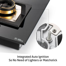4 Burner Glass Gas Hob Top with Triple Ring, Total Double Ring Brass Burner with Flame Failure Device Auto Ignition (1074CIHTTDBTRS)