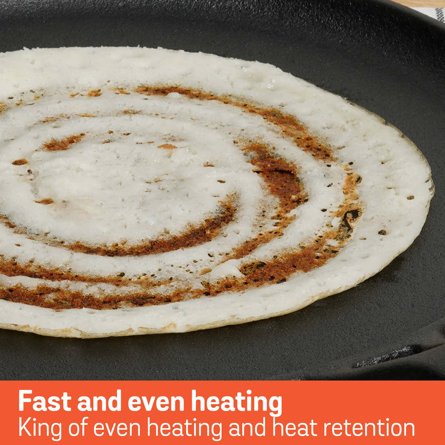 Meyer Pre-Seasoned Cast Iron Flat Dosa Tawa, (24cm/28cm), Black