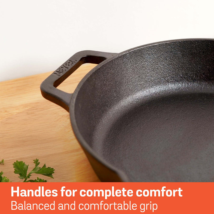 Meyer Pre-Seasoned Cast Iron double Handle skillet, Black (Multiple Sizes)