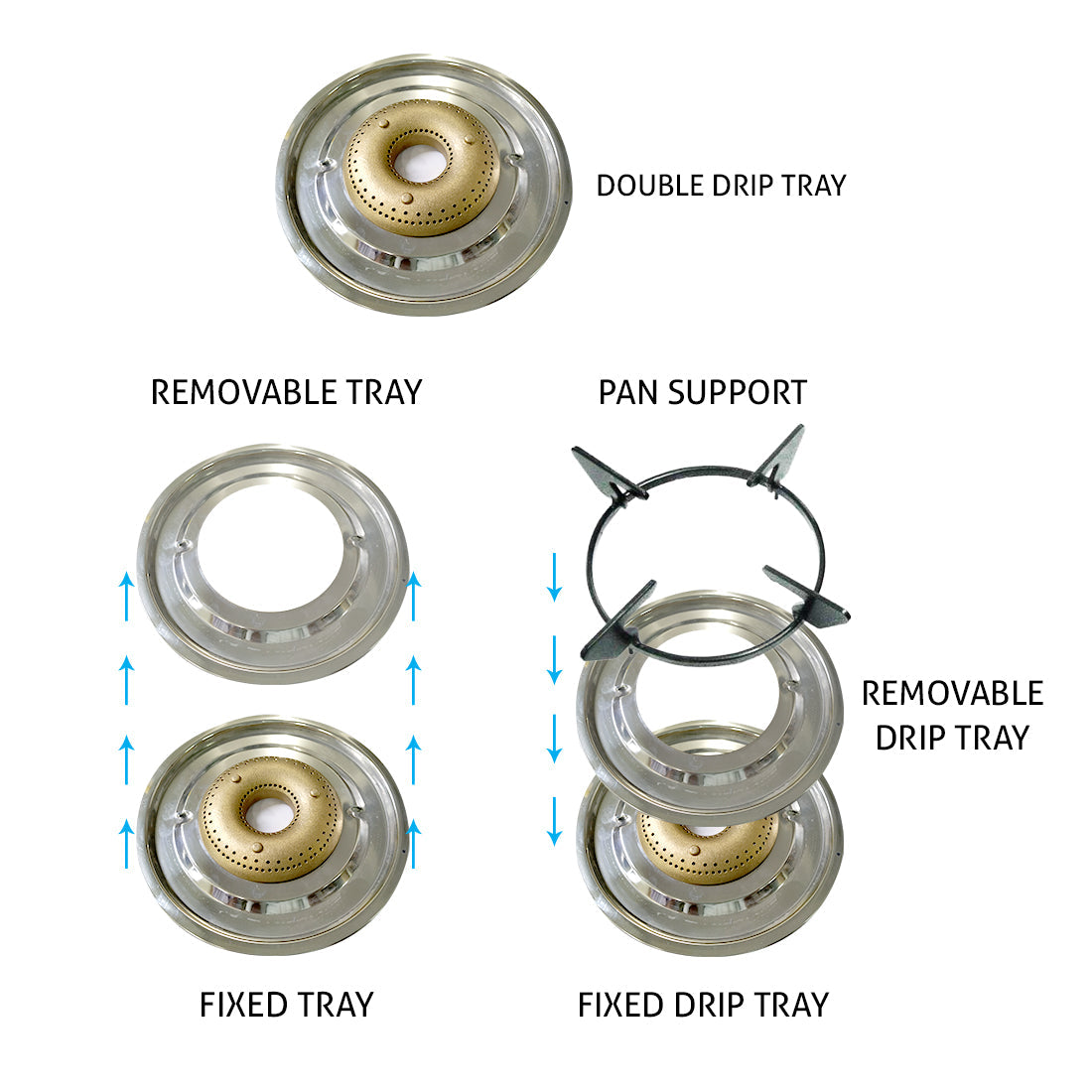 3 Burner Glass Gas Stove 1 High Flame 2 Brass Burners Double Drip trays (Z18242L)