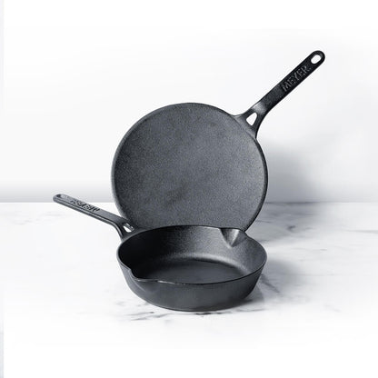 Meyer Pre Seasoned Cast Iron 2pcs Set (20cm Frypan/Skillet + 26cm Curved Roti Tawa)