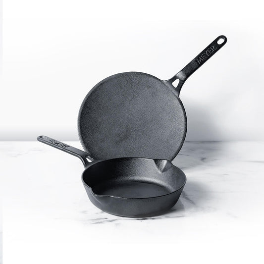 Meyer Pre Seasoned Cast Iron 2pcs Set (20cm Frypan/Skillet + 26cm Curved Roti Tawa)