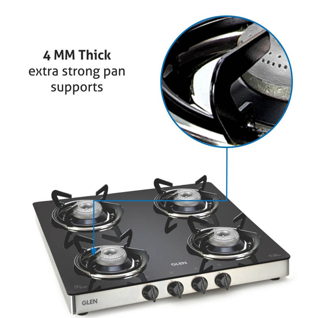 4 Burner Glass Gas Stove with Aluminium Alloy Burners (1043 GT AL)
