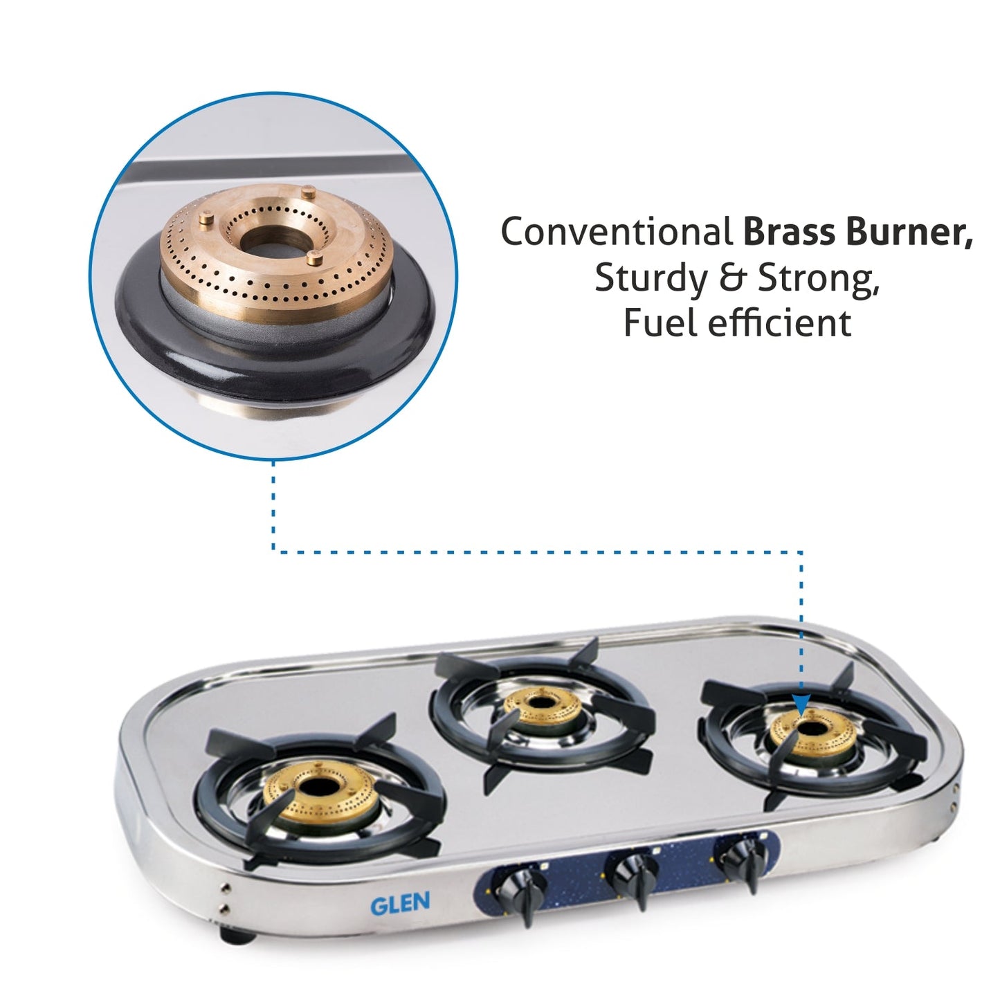 3 Burner Stainless Steel  Gas Stove with High Flame Brass Burner Drip Tray (1033 SS HFDT BB)