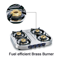 4 Burner  Stainless Steel Gas Stove with Brass Burner (1044 SS) - Manual/Auto Ignition