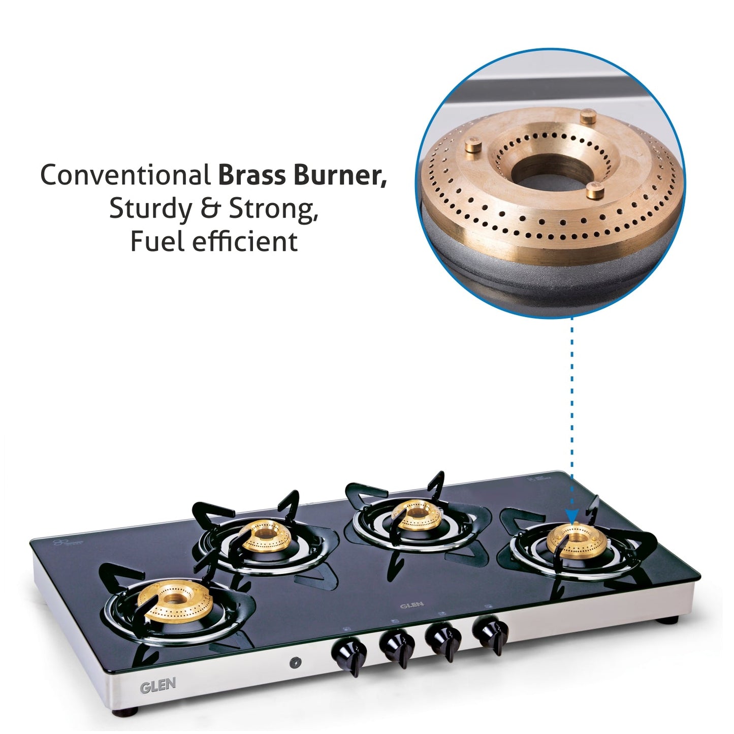 4 Burner Glass Gas Stove Extra Wide 1 High Flame 3 Brass Burners Auto Ignition (1044 GTXLAI)