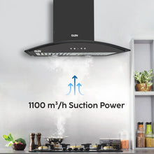 Electric Kitchen Chimney, Curved Glass SS Baffle filters 60cm 1100 mB3/h - Black (6071 IN BLK)