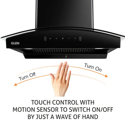 Auto Clean Chimney Curved Glass Filter-less with Motion Sensor, 1400 mB3/h - 60/76/90cm (6068 BL MS AC)