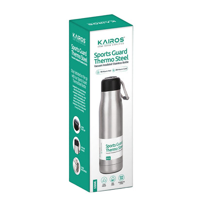 KAIROS Sports Guard Thermo Steel Water Bottle – Hot & Cold Insulated Stainless Steel Flask, BPA-Free.