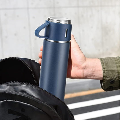 KAIROS Premium Vacuum Flask with Cups Set (500 ml) | Insulated Hot & Cold Water Bottle | Travel & Home Use