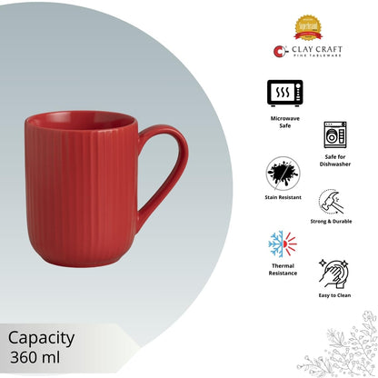 Claycraft Linea Pebble Red Coffee/ Milk Mug, 1 Piece (360 ml)