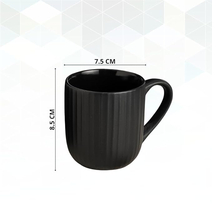 Claycraft Linea Pebble Black Coffee & Tea Mugs Set of 6 (250 ml)