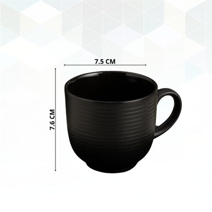 Claycraft Horizon Pebble Black Coffee & Tea Mugs Set of 6 (210 ml)