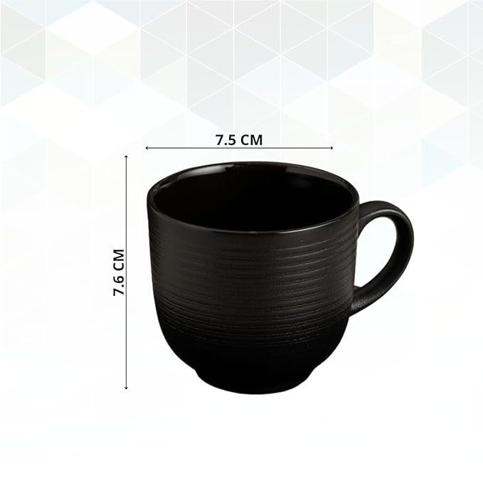 Claycraft Horizon Pebble Black Cup & Saucer, Set of 12 (6 Cups + 6 Saucers) (220 ml)