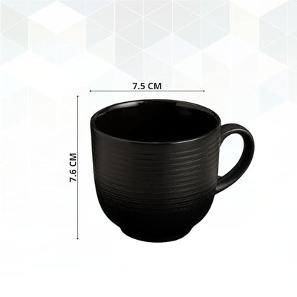 Claycraft Horizon Pebble Black Cup & Saucer, Set of 12 (6 Cups + 6 Saucers) (220 ml)