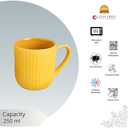 Claycraft Linea Pebble Mustard Coffee & Tea Mugs Set of 6 (250 ml)