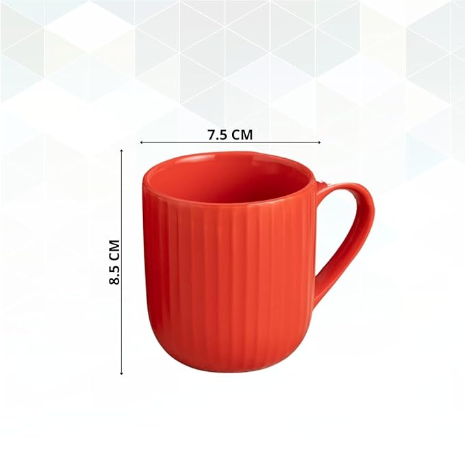 Claycraft Linea Pebble Red Coffee & Tea Mugs Set of 6 (250 ml)