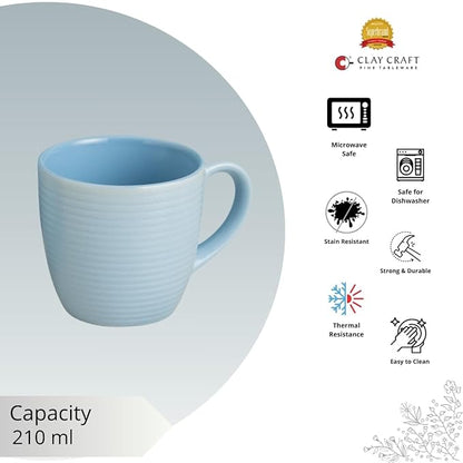 Claycraft Horizon Pebble Light Blue Cup & Saucer, Set of 12 (6 Cups + 6 Saucers) (220 ml)