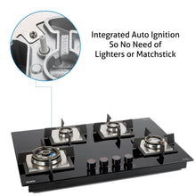 4 Burner Glass Hob Top Triple Ring, Double Ring Forged Brass Burner Flame Failure Device Auto Ign (1074 SQHTTRFFD)