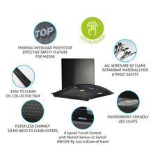 Auto Clean Curved Glass Chimney with Inverter Technology, BLDC Motor 1400 mB3/h - 60/76/90cm (6061 AC BL)