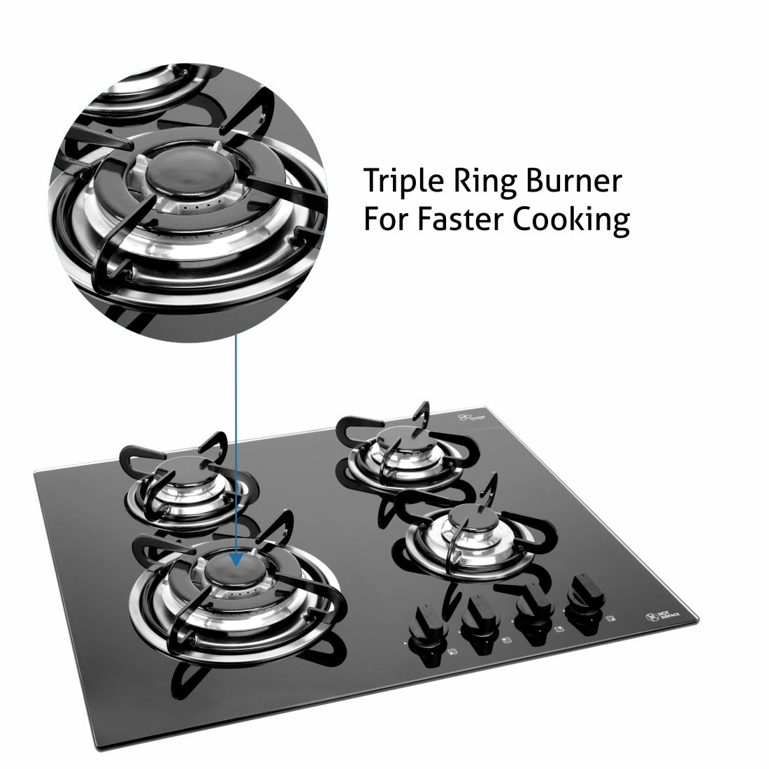 4 Burner Built in Glass Hob Triple Ring Burner European Sealed Burners Auto Ignition (1065 TRG)