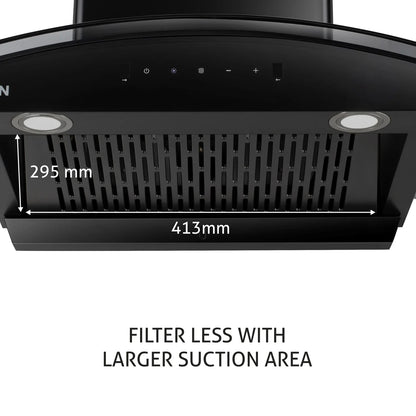 Auto Clean Chimney Curved Glass Filter-less with Motion Sensor, 1400 mB3/h - 60/76/90cm (6068 BL MS AC)