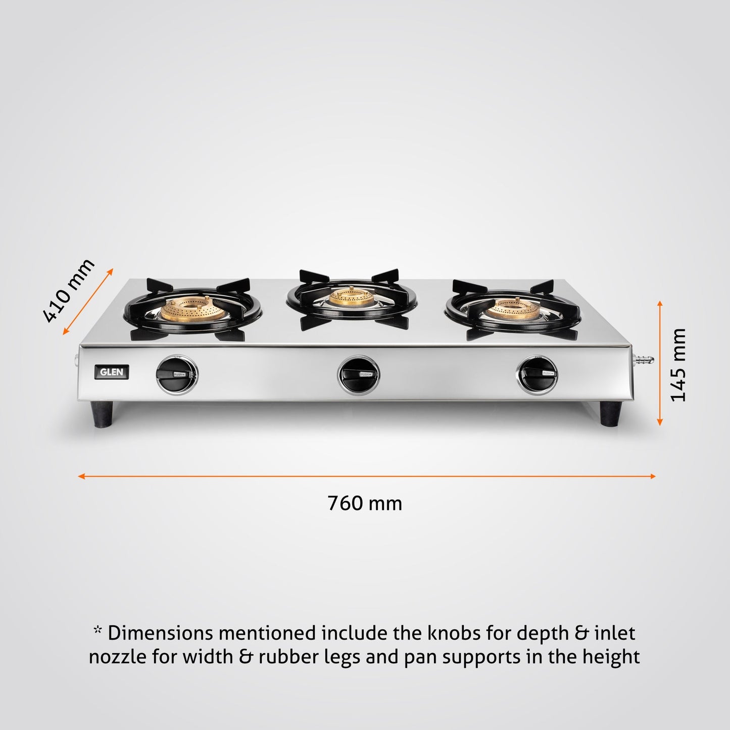 GLEN 3 Burner Stainless Steel Gas Stove with High Flame Brass Burner (CT1031XLSSHFBB)