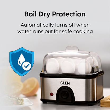 GLEN Egg Boiler Steamer | Boils upto 8 Eggs | Ready Indicator, Extra Steaming Rack for Vegetables | Auto shut Off, Push Button Start 350W (SA3036EBS)