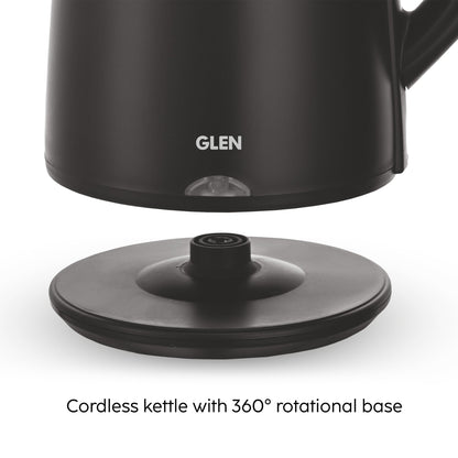 GLEN Electric Kettle 1.8 Litre Plastic Clad Stainless Steel | 360° Rotation Base, Auto Shutoff, 1500 W (SA-9007BLACK)