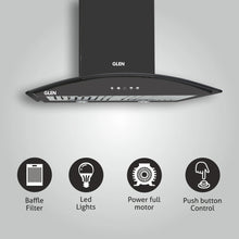 Electric Kitchen Chimney, Curved Glass SS Baffle filters 60cm 1100 mB3/h - Black (6071 IN BLK)