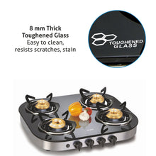 4 Burner Glass Gas Stove 1 High Flame 3 Brass Burner Auto Ignition Round Corners (1046 GTAI)