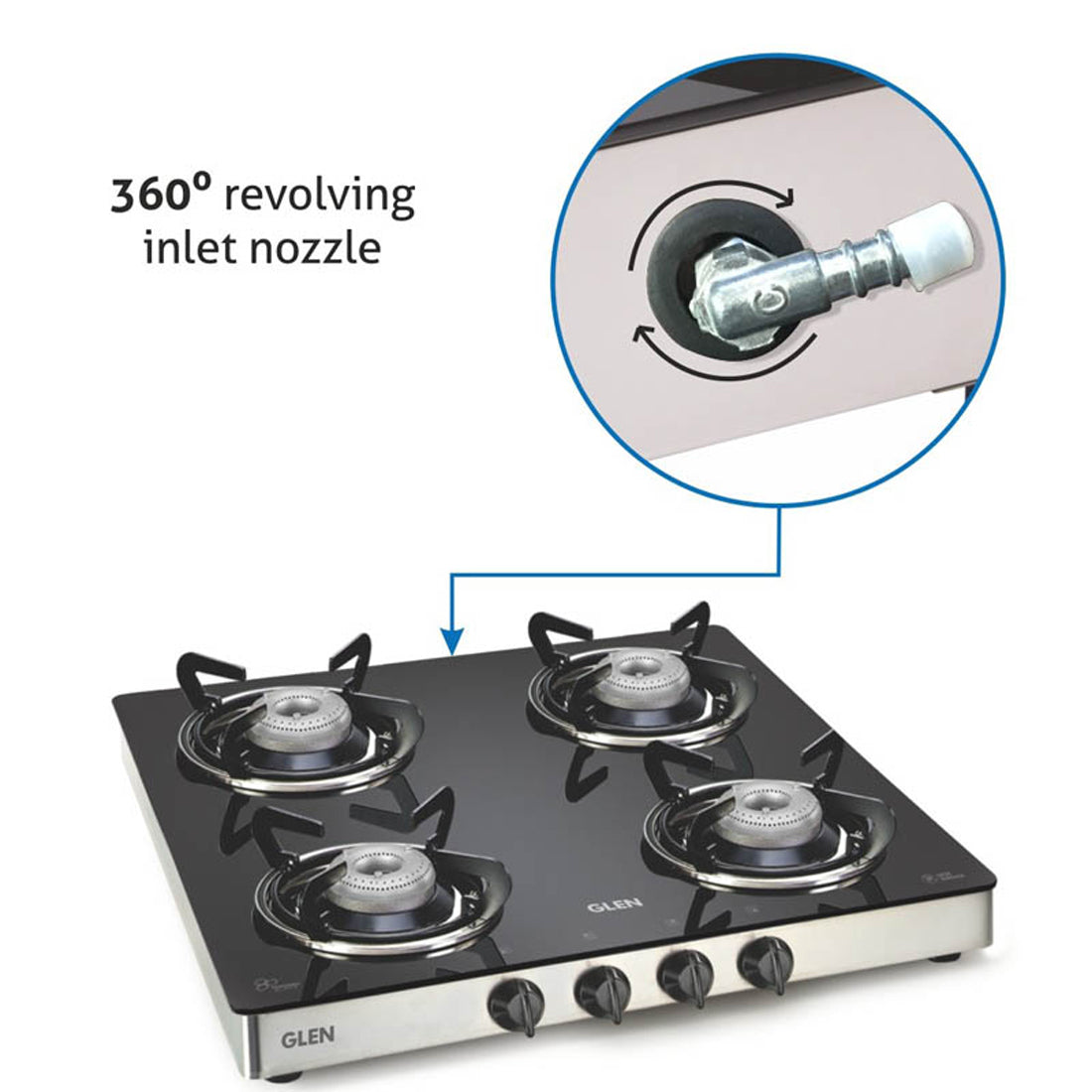 4 Burner Glass Gas Stove with Aluminium Alloy Burners (1043 GT AL)