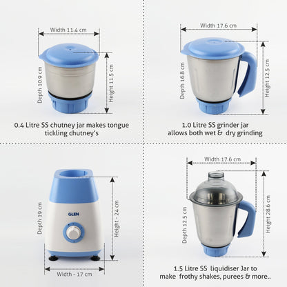 Mixer Grinder 750W with 3 Stainless Steel Liquidiser, Grinder and Chutney Jars, ISI - White (4023)
