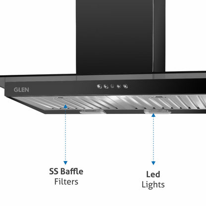Designer Kitchen Chimney with Push Button Control Baffle filters 60cm 1000 m3/h -Black (6062 BL)