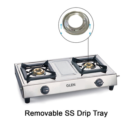2 Burner Stainless Steel  Gas Stove with Brass Burner (1021 SS BB)
